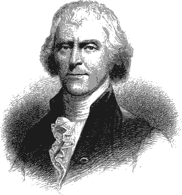 A black and white image of Thomas Jefferson